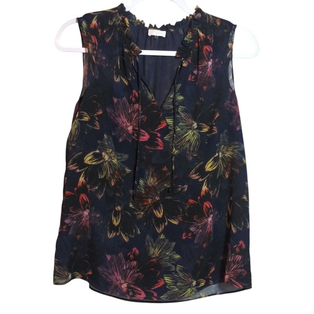 Ecru Dark Feminine Floral Sleeveless Top - Multicolor Chic Size XS